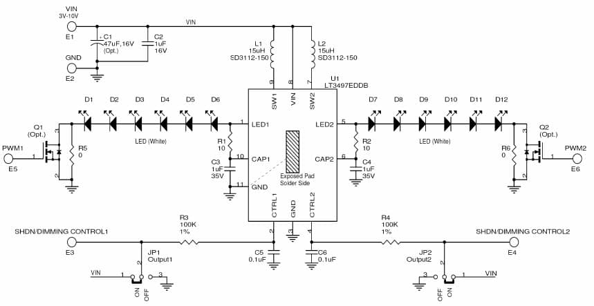 LT3497EDDB Demo Board, Dual White LED driver converter