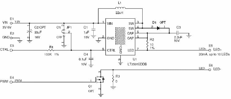 LT3591 Demo Board, LED Driver with Integrated Schottky in 3mm±2mm DFN