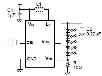 R1202L721D Application Circuit, Step-Up DC/DC converter for White LED Backlight