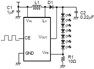 R1203 Application Circuit, Step-Up DC/DC converter for White LED Backlight