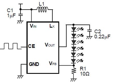 R1205L811B Application Circuit, Step-Up DC/DC converter for White LED Backlight