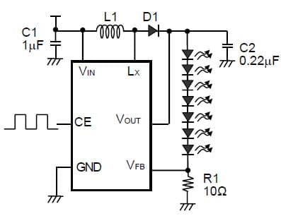 R1218K052A Application Circuit, Step-Up DC/DC converter for White LED Backlight