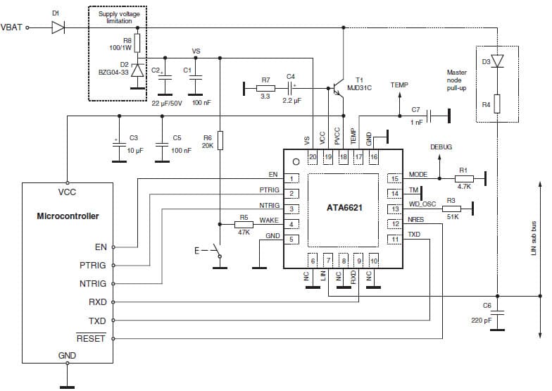 ATA6621 Complete Circuit for Truck Application based on LIN Transceiver