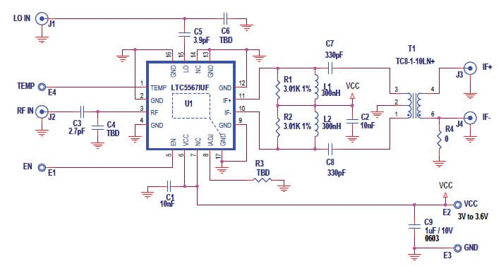 DC1861A, Demo Board Using LTC5567 300MHz to 4GHz Active Down-Converting Mixer with Wideband IF