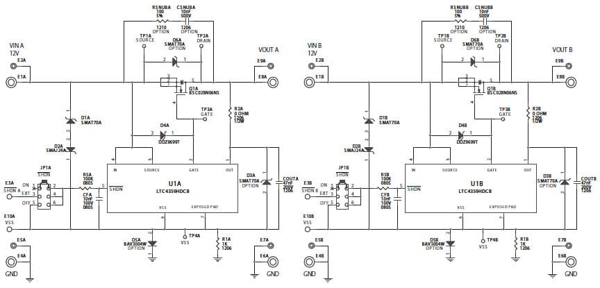 DC1502A, Demo board for the LTC4359DCB, 12V, 20A Ideal Diode with Reverse Input Protection