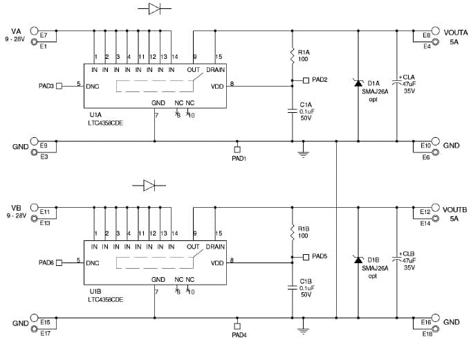 DC1204A, Demo board for the LTC4358 Positive High Voltage Ideal Diode Controller with Integrated FET