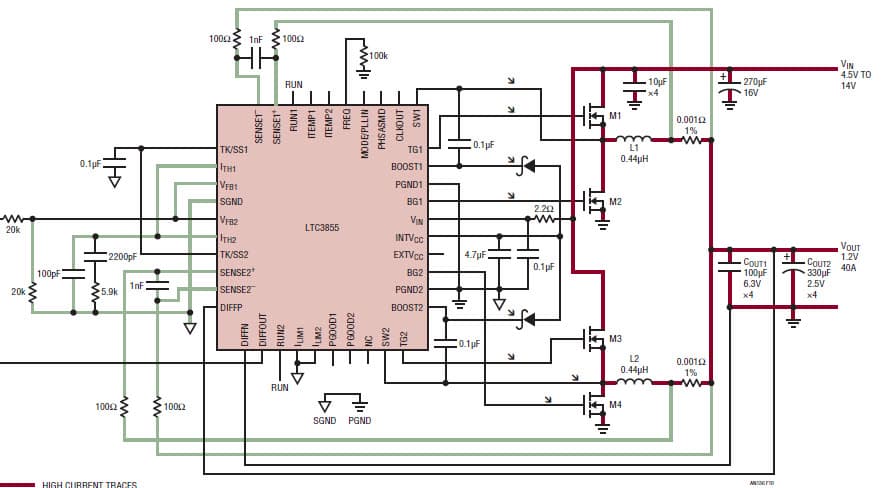 Dual Phase 1.2V/40A Max LTC3855 Buck Converter