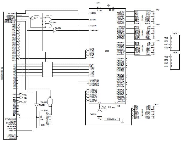 AN410B, Application circuit for SCC2698B Octal Universal Asynchronous Receiver/Transmitter (Octal-UART)