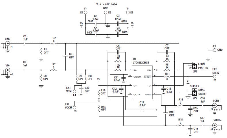 LTC6362, Precision Low Power Differential ADC Driver Demo Board