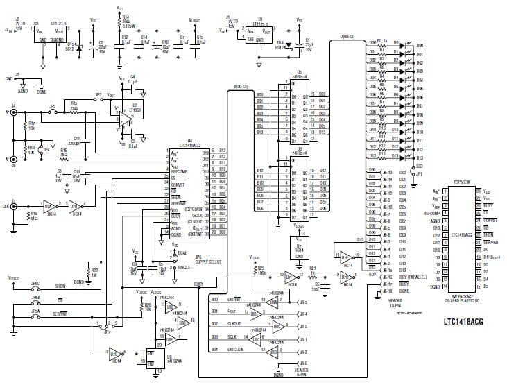 LTC1418 (200ksps) 14-Bit A/D Converter Demo Board