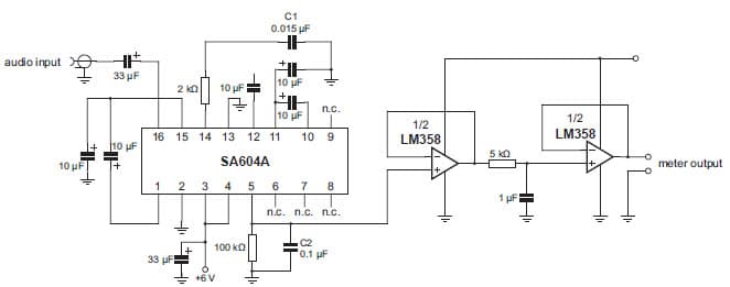 Audio decibel level detector with meter driver