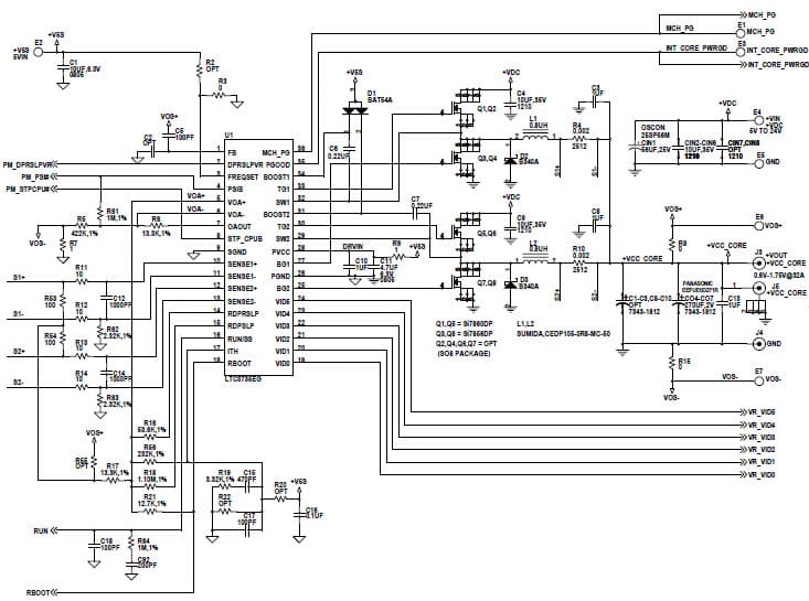 LTC3735EG Demo Board, IMVP4 Power Supply (Steel cliff Module), Vin = 5V to 24V, Vout = 0.6V-1.75V@32A