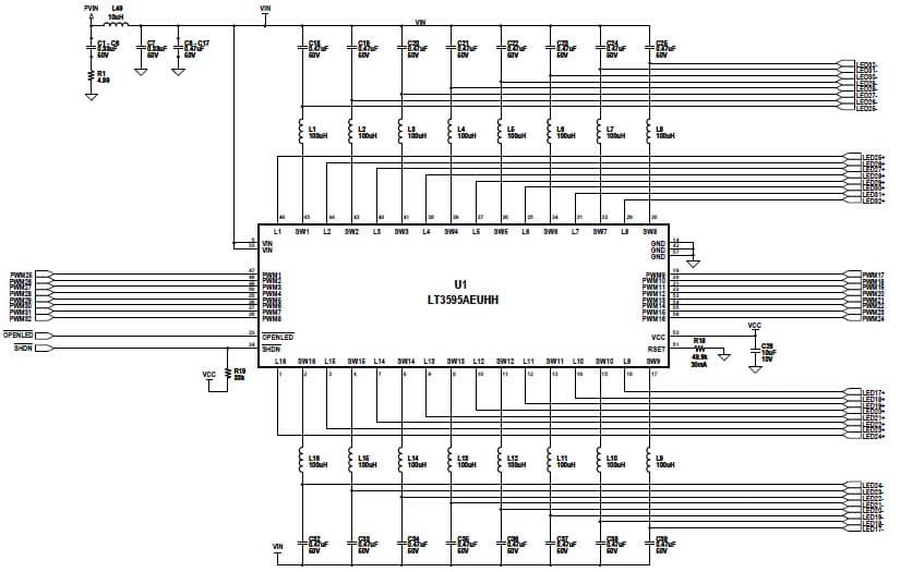 LT8500EUHH Demo Board, 48-Channel LED Driver with PWM Generator and Serial Interface