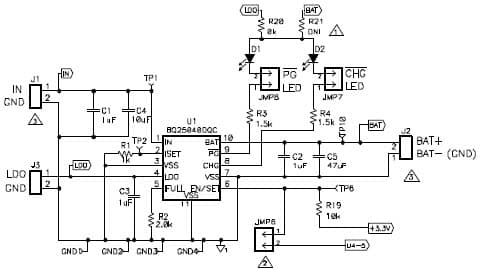 bq25040 evaluation module, 1.1-A, Single-Input, Single-Cell, Li-Ion Battery Charger With 50-mA LDO and 2.3-A Production Test Support