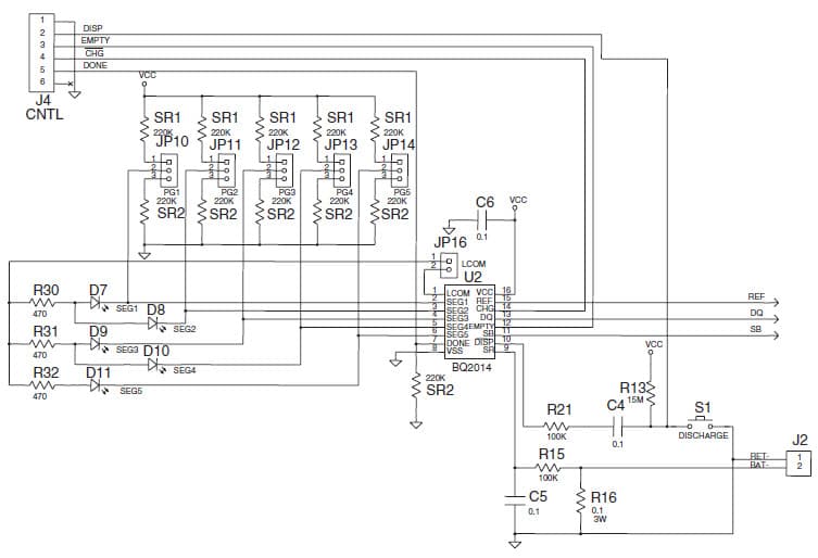 EV2014, Evaluation board for featuring BQ2014 Gas Gauge IC is intended for battery-pack or in-system installation to maintain an accurate record of available battery charge