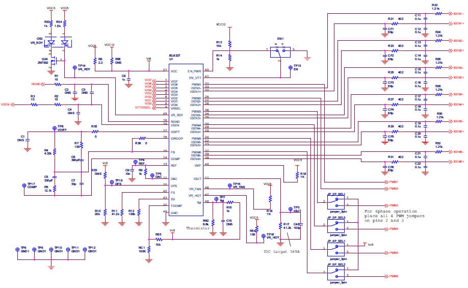 ISL6327EVAL5, Evaluation Board provides a high performance VRD solution highlighting the ISL6327