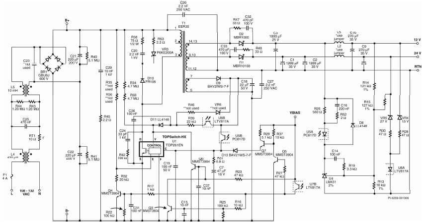 DER-204, 133W Supply Using TOP261EN for Main Supply and TNY279PN for Standby Supply