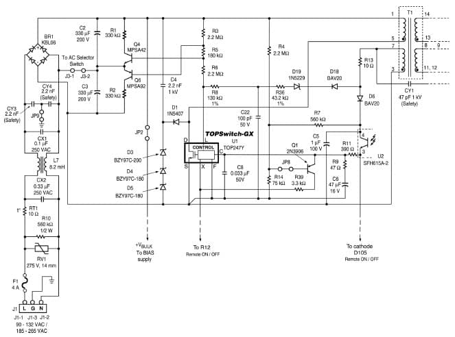 EPR-12, 145W PC Forward Converter with TOP247 and 10W 5V Output Standby Flyback with TNY266