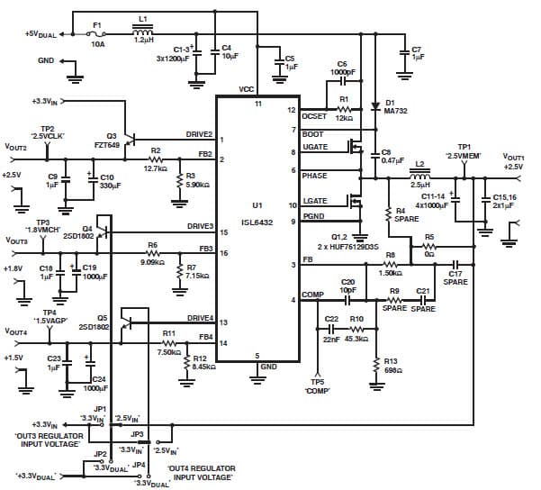 ISL6432EVAL1, Evaluation Board for Peripheral Power Controller for Pentium 4 Computer Systems