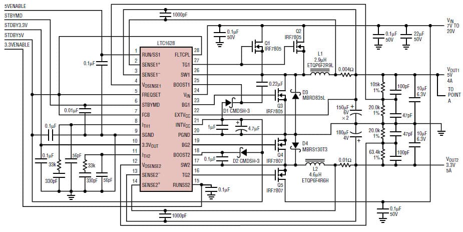 LTC1628, 4-Output Notebook Computer Power Supply