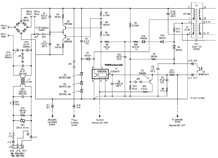 EPR-31, Multiple Output 180W AC-DC Power Supply using TOP249Y (TOPSwitch-GX) and TNY266P (TinySwitch-II)