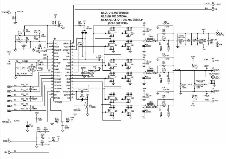 LTC3731CG Demo Board, 3-Phase High Efficiency 60A Power Supply, Vin = 9V-14V, Vout = 2.5V/1.8V @ 60A