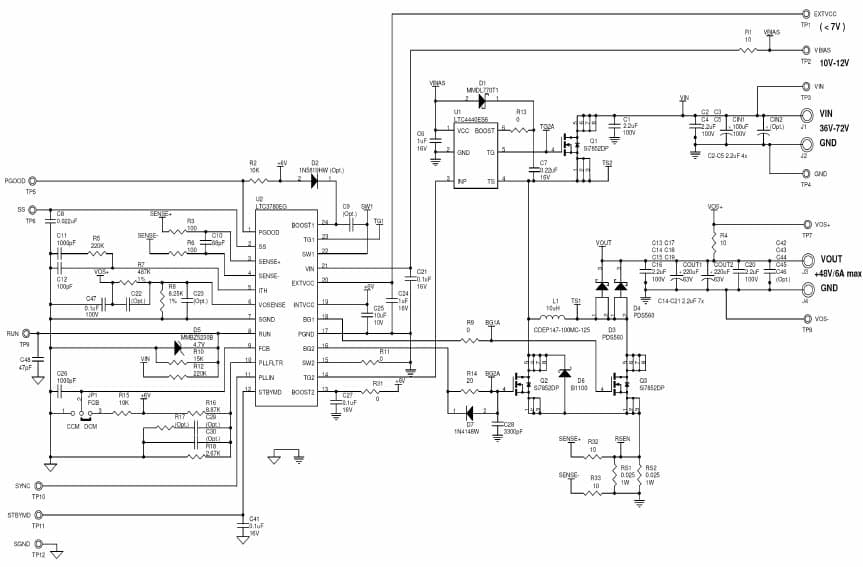 LTC3780EG/LTC4440ES6 Demo Board, High Efficiency 48V Buck-Boost DC/DC supply