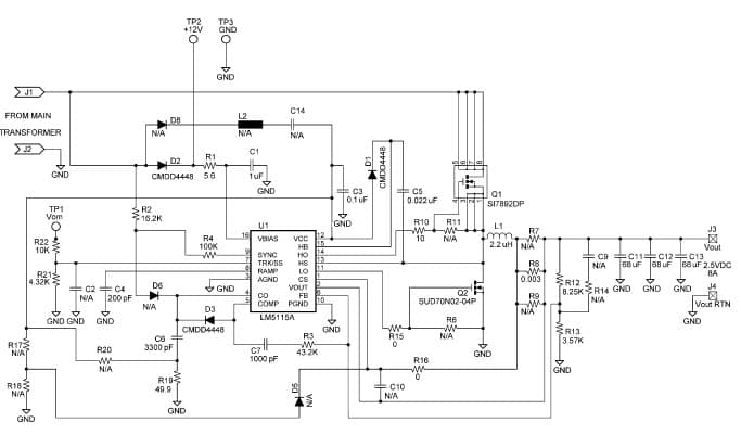 LM5115AEVAL, Evaluation Board for the LM5115, 2.5V, 3.3V DC to DC Multi-Output Power Supply