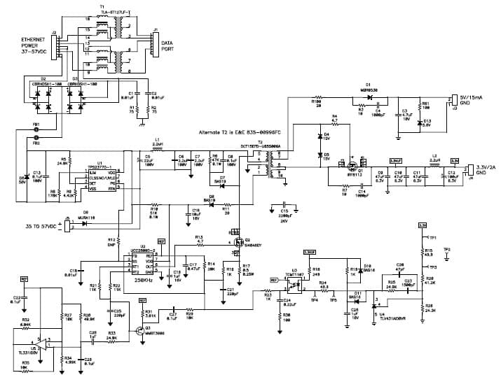 PMP2960.2, Isolated Flyback, Sync Buck for Power over Ethernet (5V @ 15mA)