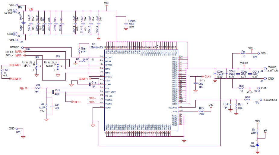 LTM4601EV Demo Board, Polyphaser High Density Power Module