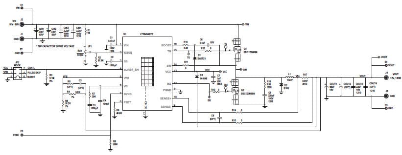 LT3845AEFE Demo Board, High Voltage Synchronous Buck Controller with Programmable Frequency and Sync 16V VIN 60V, VOUT = 12V @ 10A