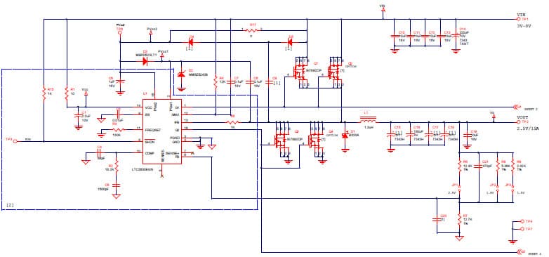 LTC3832EGN/-1ES8 Demo Board, High Efficiency Step-Down Power Supply, 3.1V to 8V Input, 2.5/1.8/1.5Vout @ 12A