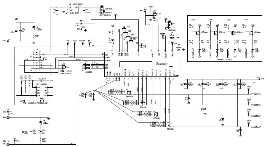 LTC4266 Demo Board, 25.5W PoE+ 4-Port Midspan PSE