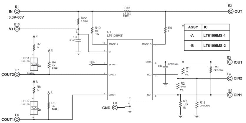 LT6109-2 Demo Board, High Side Current Sense with Reference and Comparators