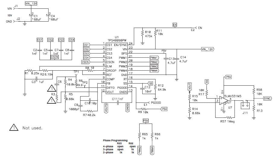 TPS40090EVM-002, Evaluation Board for a multi-phase DC to DC converter utilizes the TPS40090 multi-phase controller