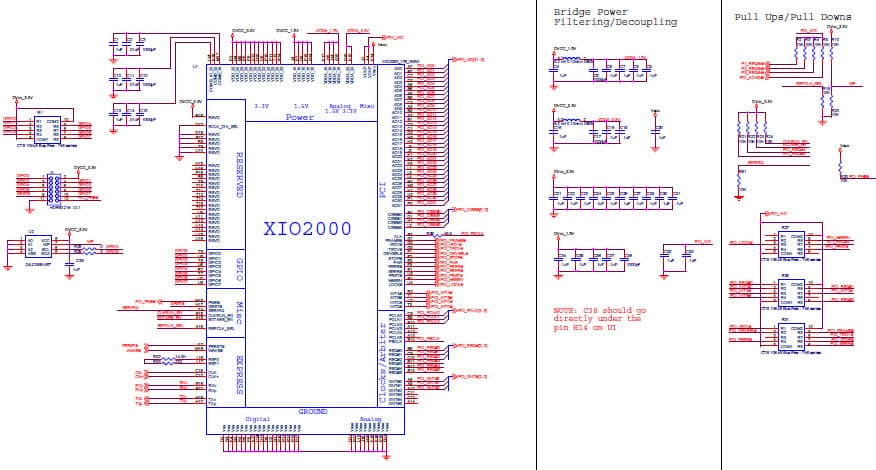 XIO2000 EVM, Evaluation Board implements a Peripheral Component Interconnect Express to PCI bridge circuit using the XIO2000 PCI Express to PCI Bus Translation Bridge