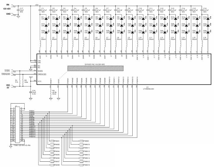 LT3595 Demo Board, 16 Channel Buck Mode LED Driver