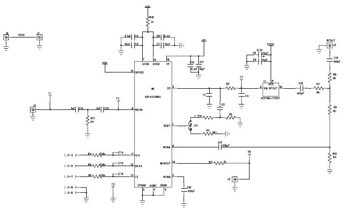 EVAL-ADF4153EB1, Evaluation Board for the ADF4153, 1750 MHz PLL Clock Generator for Wireless LAN