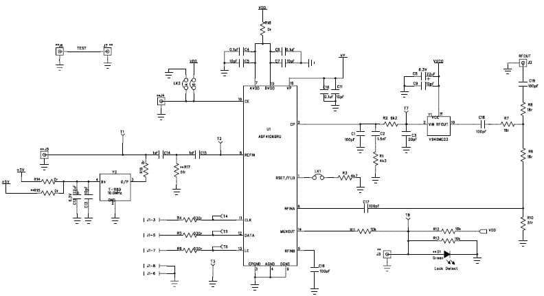 EVAL-ADF4106EB1, Evaluation Board for the ADF4106, 5750 to 5900 MHz PLL Clock Generator for Instrumentation