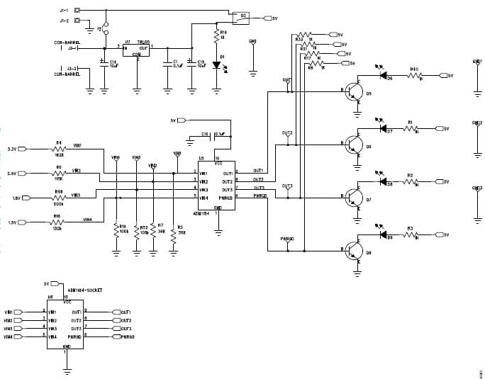 EVAL-ADM1184EBZ, Evaluation Kit demonstrates operation of ADM1184 as a quad voltage monitor in a multiple supply system