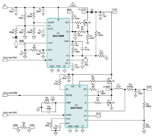 Intermediate Rail 2MHz Switching Power Supply Withstands Entire Automotive Input Voltage Range