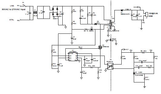 PMP7115.1, Isolated Flyback for Industrial using UCC28600 w/ input of 80 to 270 VAC 12V@0.4A