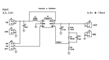 PMP8523, 5.0V @ 70mA Boost Converter