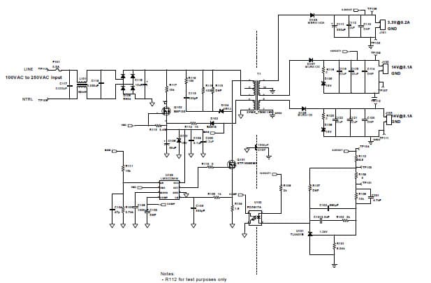 PMP7182.1, Isolated Flyback for Consumer Electronics using LM5023 w/ input of 100 to 250 VAC 3.3V@0.2A