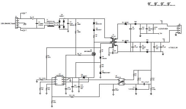 PMP8362.2, 85VAC to 265VAC Input, 7.5V and 12V Output, 15W Quasi-Resonant Flyback