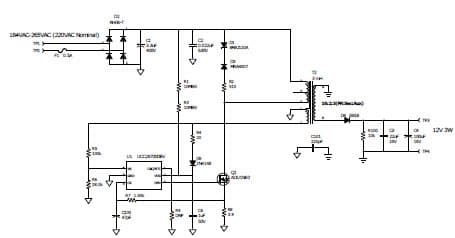 PMP8764, Primary-Side Regulated Flyback with 184-265VAC Input,(12V @ 3W)