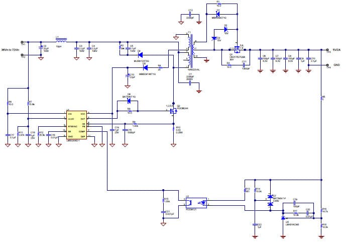 PMP8917, High Efficiency Synchronous Flyback with 36-72Vin to 5Vout@2A