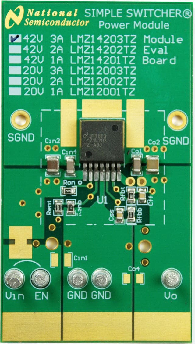 LMZ14203EVAL, Evaluation Module using LMZ14203 SIMPLE SWITCHER power