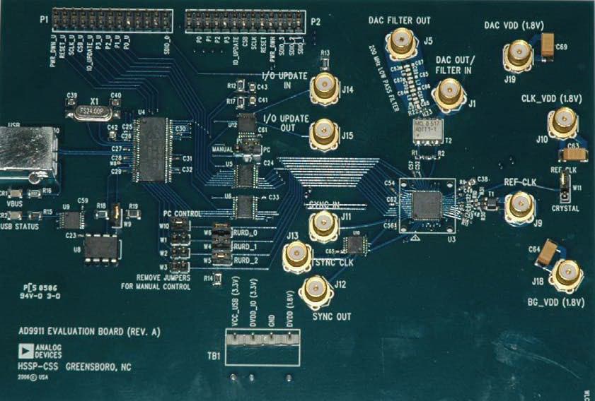 AD9911/PCB, Evaluation Board for the 500MHz Clock Synthesizer for Instrumentation