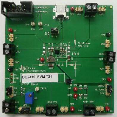 BQ24161EVM-721, Evaluation Module for single-cell, Li-ion and Li-polymer batteries